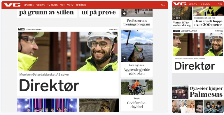 Annonseplassering p&aring; VG av stilling i Moelven-konsernet.